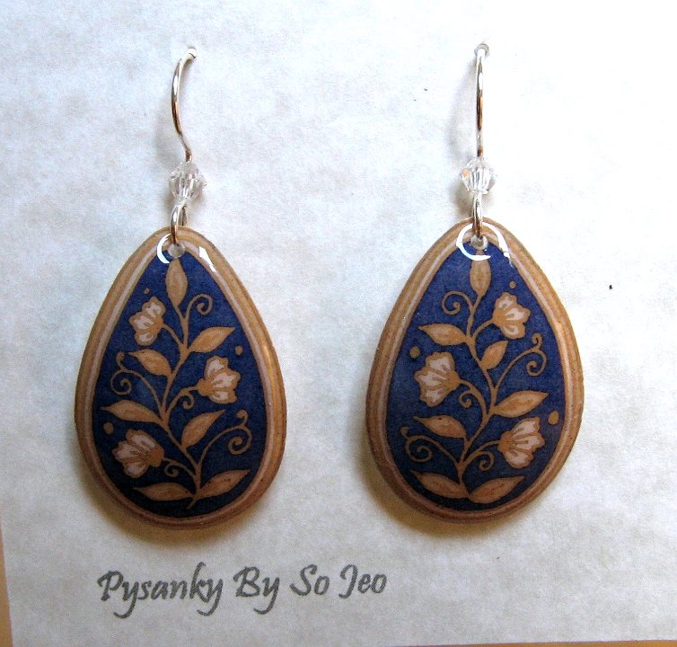 Purple Spring Vines Teardrop Earrings Pysanky Jewelry by So Jeo